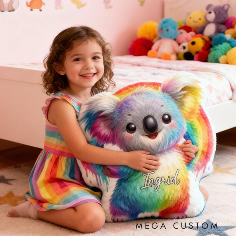 Personalized  Rainbow Koala with Name Graphic 3D Print Pillow Christmas Gift for Kids or Baby Birthday Gifts