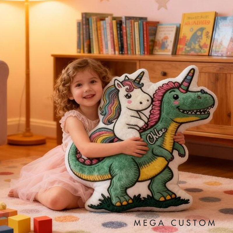 Personalized Cute Horse and Dinosaur with Name Graphic 3D Print Pillow Christmas Gift for Kids or Baby Birthday Gifts
