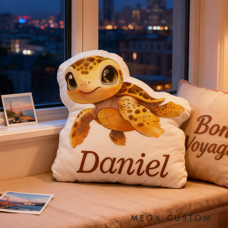 Personalized Yellow Voyage Turtle Pillow Graphic 3D Print Pillow for Travel Lovers