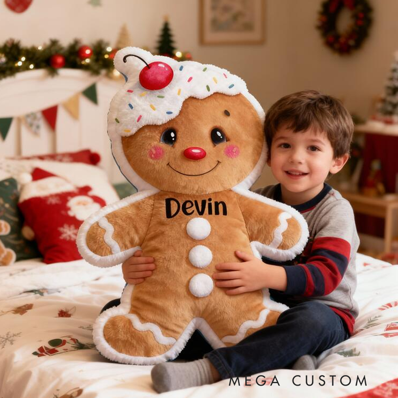 Personalized Cute Gingerbread Man with Name Graphic 3D Print Pillow Christmas Gift for Kids or Baby Birthday Gifts
