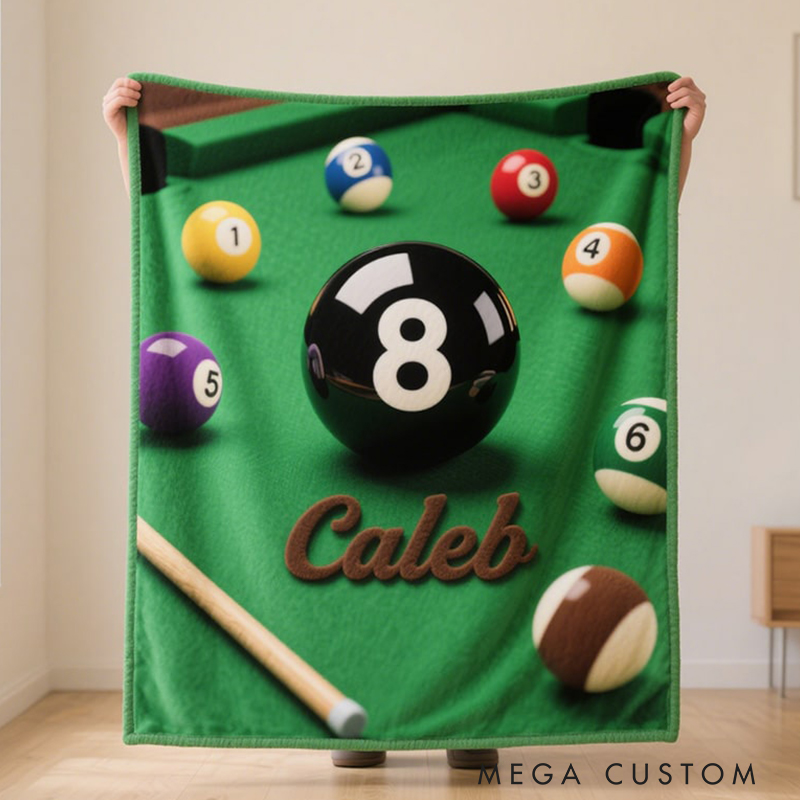 Personalized Billiards Themed Blanket with Custom Name for Pool Enthusiasts