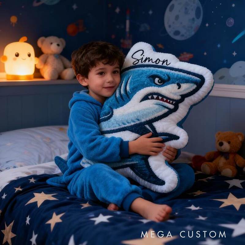 Personalized Shark Design with Name Graphic 3D Print Pillow Christmas Gift for Kids or Baby Birthday Gifts