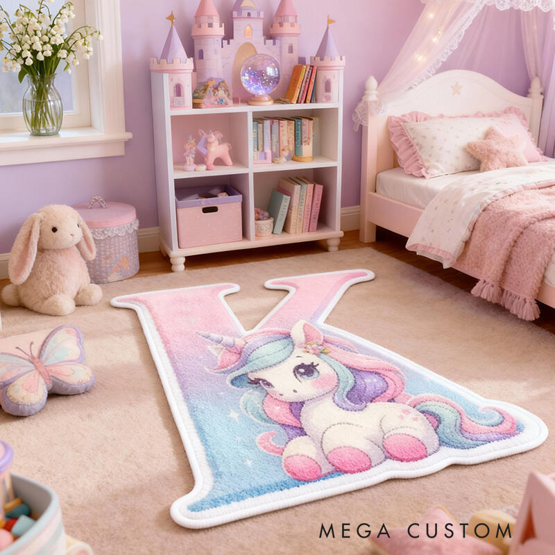 Personalized Dream Horse Initials Soft Rug Christmas Gift for Kids Rug Birthday Gifts for Kid