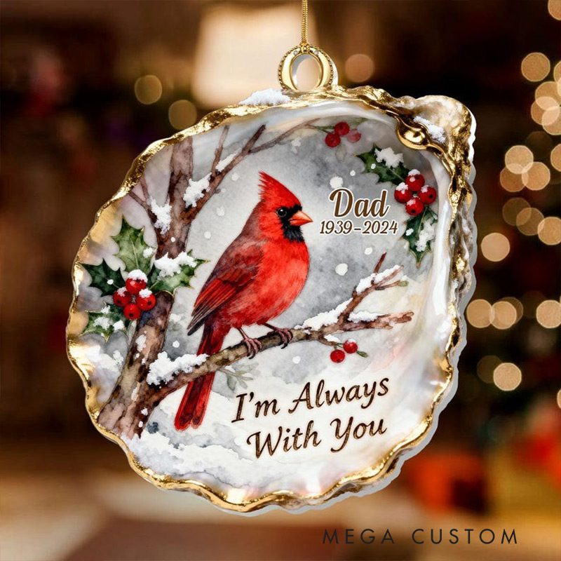 Personalized Cardinal Memorial Ornament 2D FLAT Acrylic Ornament Red Bird and Holly Design Sympathy Gift for Loss of Parents