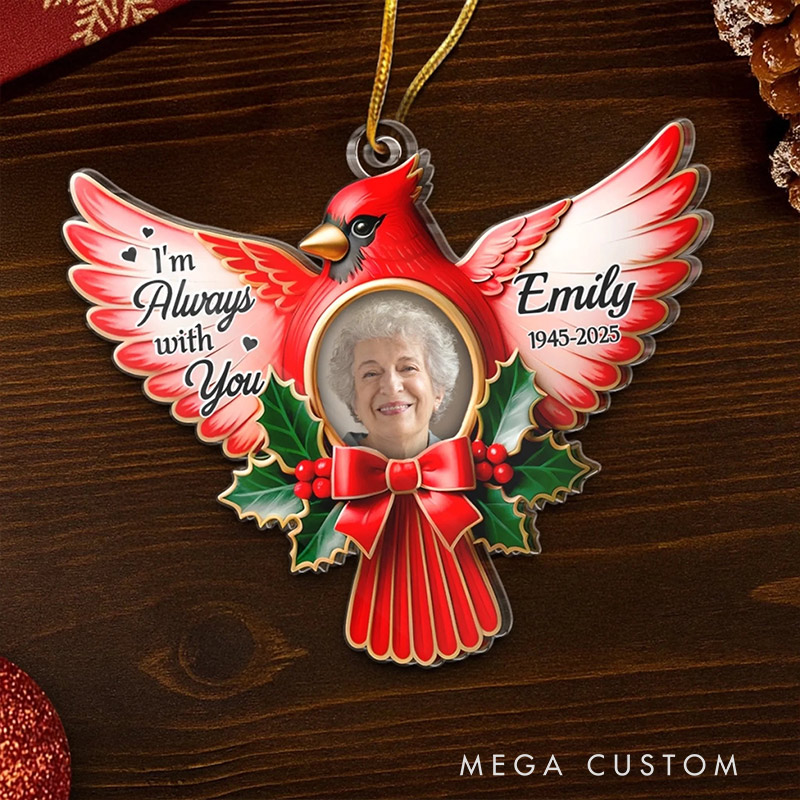 Personalized Photo Cardinal Acrylic Ornament Christmas Memorial Sympathy Gifts for Loss of Loved One A Life Remembered With Love