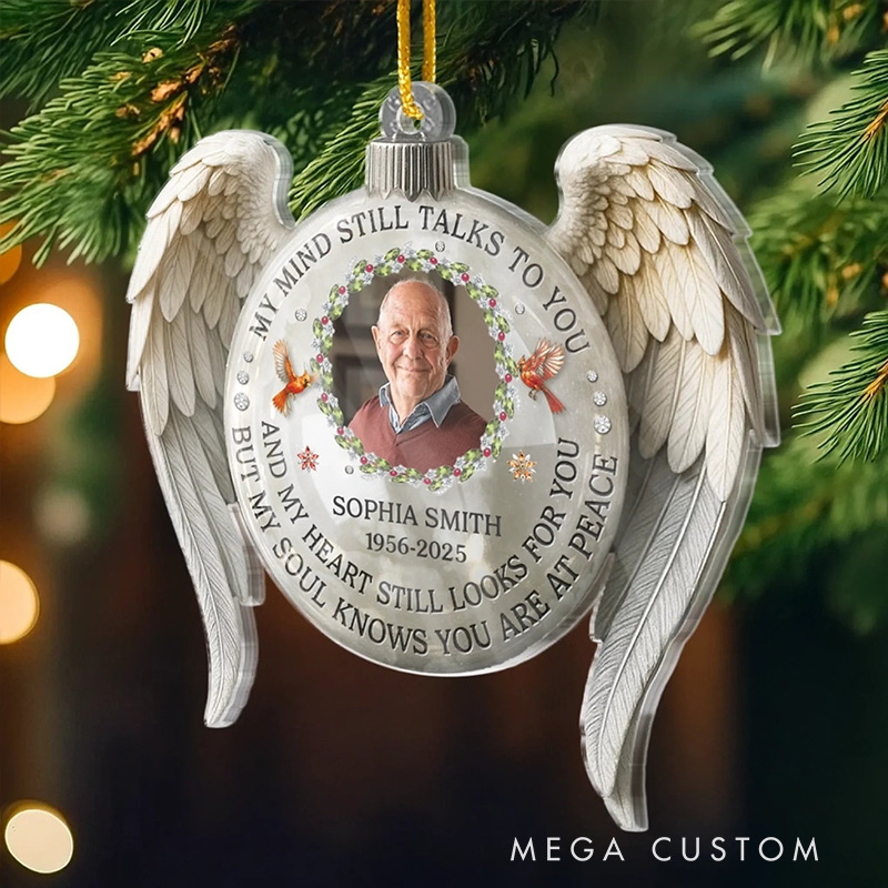 Personalized Photo Acrylic Ornament Custom Christmas Memorial Sympathy Gifts for Loss of Loved One Your Light Stays With Us Always