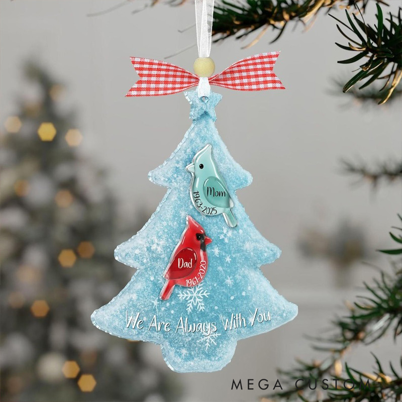 Personalized Memorial Cardinal Sea Glass Ornament Remembrance Christmas Tree Ornament Loss of Parent Sympathy Gift