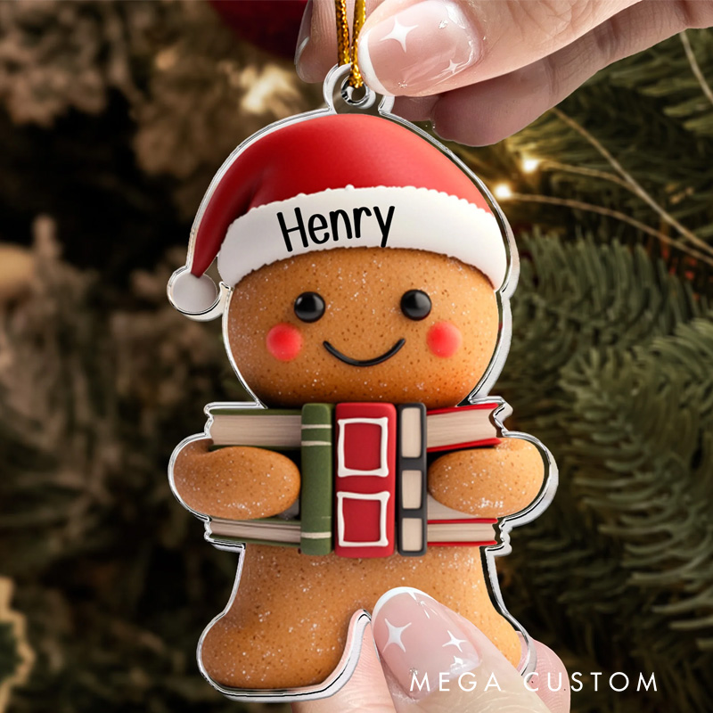 Personalized Reading Gingerbread Acrylic Ornament with Name Christmas Gift for Book Club Librarian Book Lovers Reader