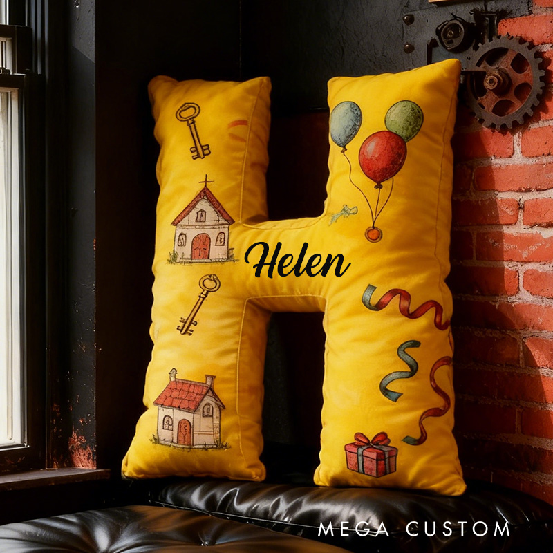 Personalized Letter Pillow Custom Name Fun Celebration Decor with Balloons and Gift Design Soft Graphic 3D Print Birthday Gift Housewarming Gift