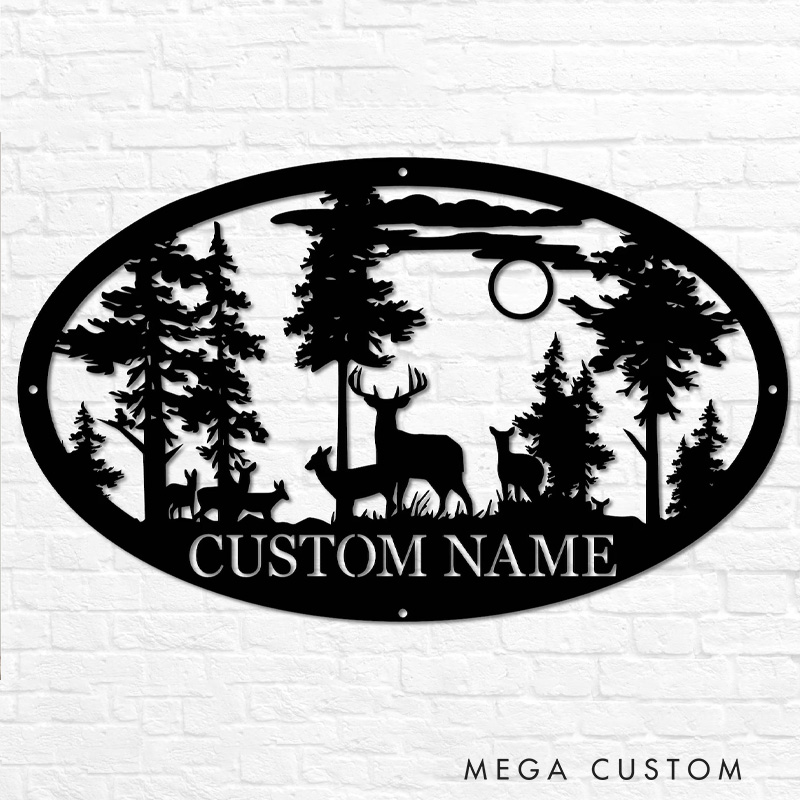 Personalized Oval Deer Metal Cabin Sign Outdoor Hunting Deer Hunter Gift Custom Family Name Sign Last Name Deer Monogram Cabin Decor
