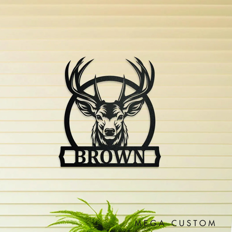Personalized Family Name Deer Monogram Sign Custom Buck Deer Sign Deer Turkey & Bass Fishing Wall Art Outdoor Hunting Decor Hunter Gift