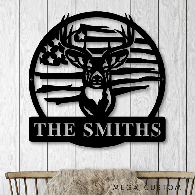 Personalized Deer Last Name Metal Sign Buck Head Sign Metal Custom Outdoor Metal Sign Cabin Sign Hunter Gift for Husband
