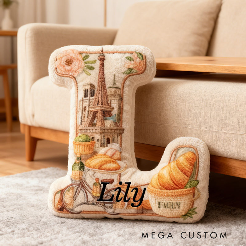 Personalized Parisian Escape Initial Pillow Graphic 3D Print Pillow for Travel Lovers