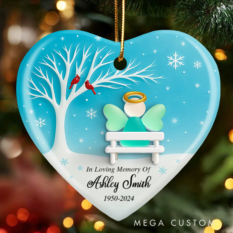 Personalized Ceramic Ornament Angel Memorial Sea Glass Effect Christmas Sympathy Gift for Family Memorial Keepsake 