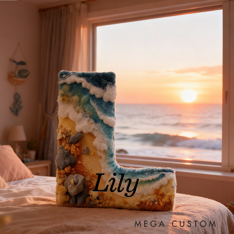 Personalized Coastal Serenity Initial Pillow Graphic 3D Print Pillow for Travel Lovers