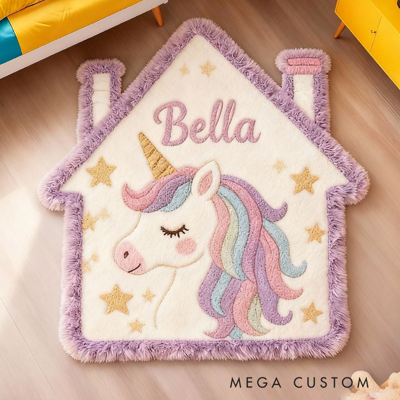 Personalized Rug for Kids Room House-Shaped Soft Plush Carpet Custom Name Children’s Bedroom Decor First Christmas in New Home Gifts