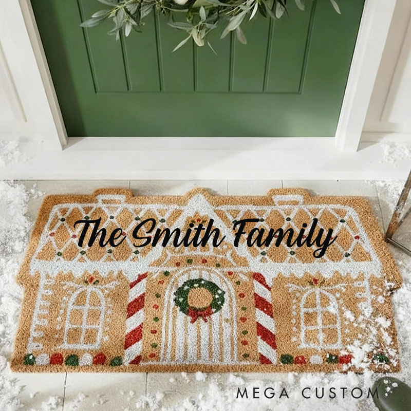 Personalized Gingerbread House Doormat Christmas Welcoming Funny Rug Festive Homely Entryway Decor Christmas Gifts