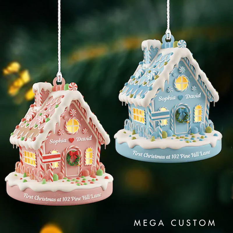 Personalized Gingerbread House 2D Flat Acrylic Ornament First Christmas Home Keepsake Custom Couple Name Ornament 2025 Gingerbread Decor