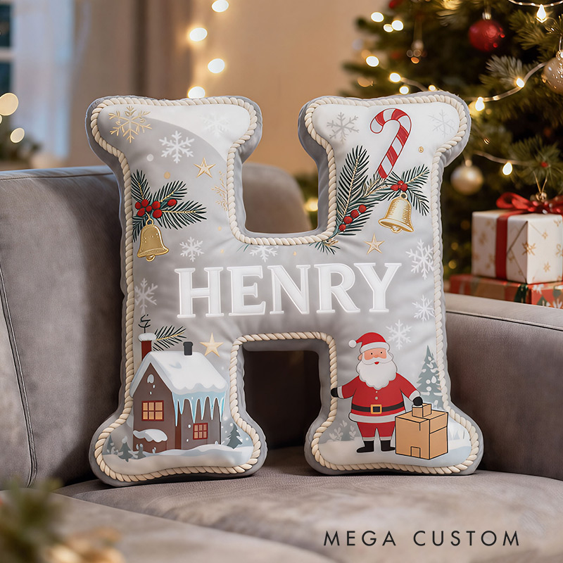 Personalized Christmas Initial Pillow Graphic 3D Print Custom Name Pillow Festive Holiday Retro Decor Housewarming Gift for Family and Kids