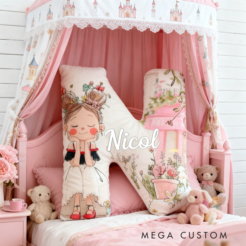 Personalized Girl and Flower Alphabet Throw Pillow Garden Letter Pillow with Name for Kids Girl Boy Christmas Gifts Loving Room Decor