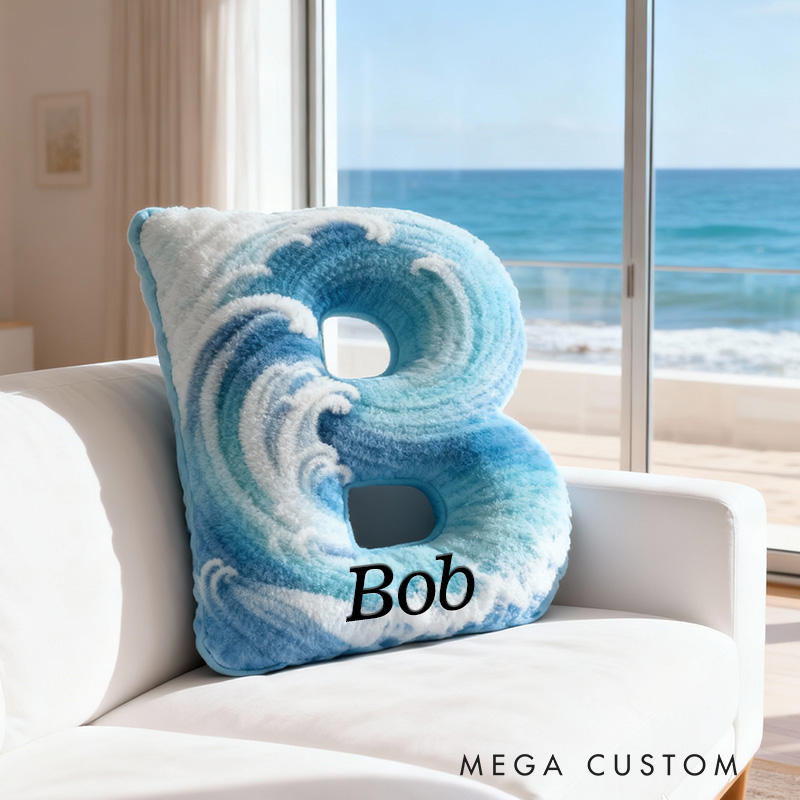 Personalized Ocean Breeze Initial Pillow Graphic 3D Print Pillow for Travel Lovers