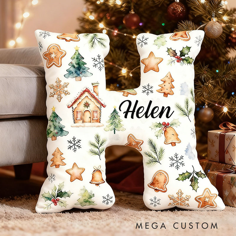 Personalized Christmas Decorative Letter Pillow with Graphic 3D Print Festive Holiday Design Customizable Name Cozy Cushion for Seasonal Home Decor