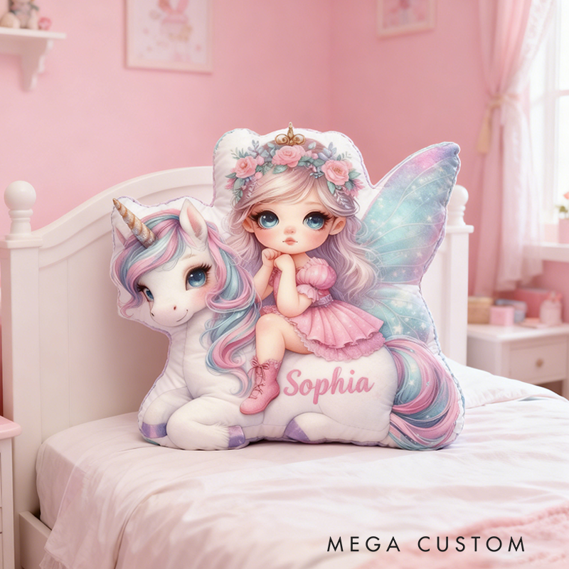Personalized Name Fairy Christmas Gift Pillow Pastel Colors Custom Name and Whimsical Fantasy Style Graphic 3D Print Pillow for Kids