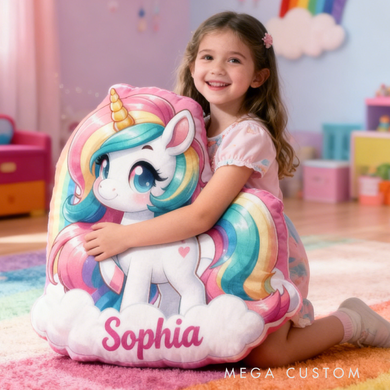 Personalized Pink Horse with Name Graphic 3D Print Pillow Christmas Gift for Kids or Baby Birthday Gift