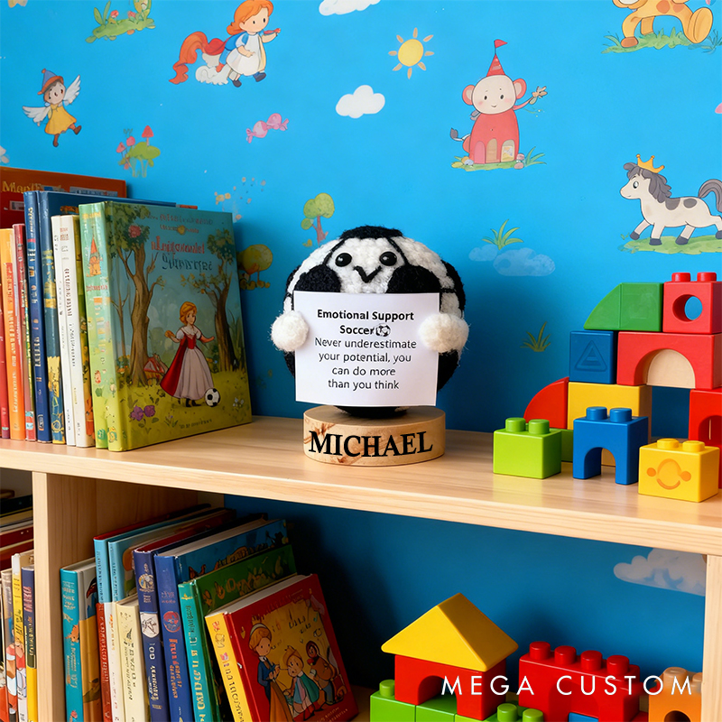 Personalized Crochet Soccer Ball Plush with Custom Name and Encouraging Quote Cheer Up Gift For Soccer Ball Team Player