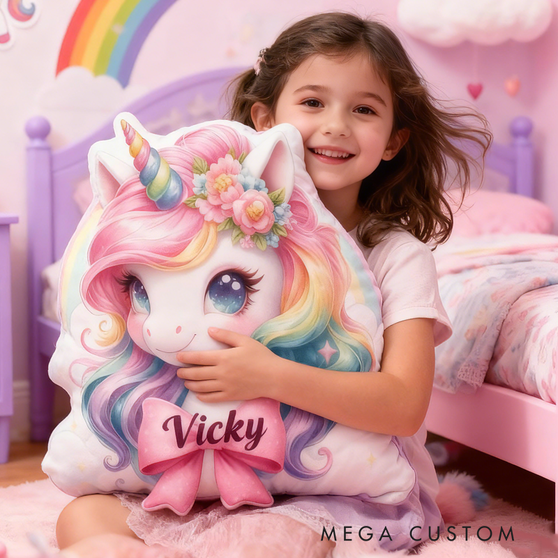 Personalized Rainbow Dream Horse with Name Graphic 3D Print Pillow Christmas Gift for Kids or Baby Birthday Gift