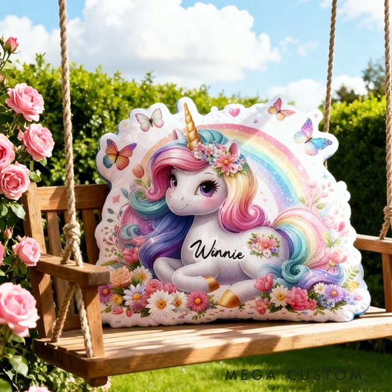 Personalized Dream Horse and Rainbow with Name Graphic 3D Print Pillow Christmas Gift for Kids or Baby Birthday Gift