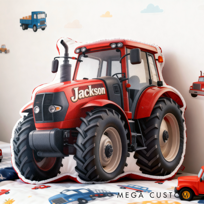 Personalized Red Tractors with Name Graphic 3D Print Pillow Christmas Gift for Kids or Baby Birthday Gift