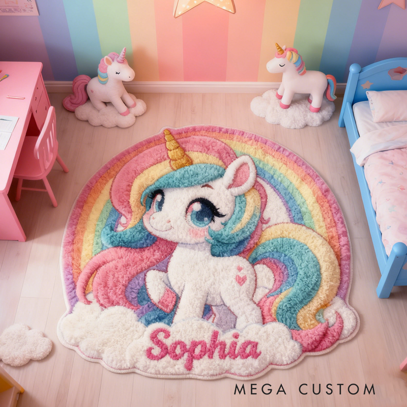 Personalized Rainbow Clouds and Dream Horse with Name Soft Rug Christmas Gift for Kids Rug Birthday Gifts for Kid