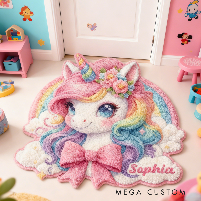 Personalized Dreamy Horse with Bow with Name Soft Rug Christmas Gift for Kids Rug Birthday Gifts for Kid