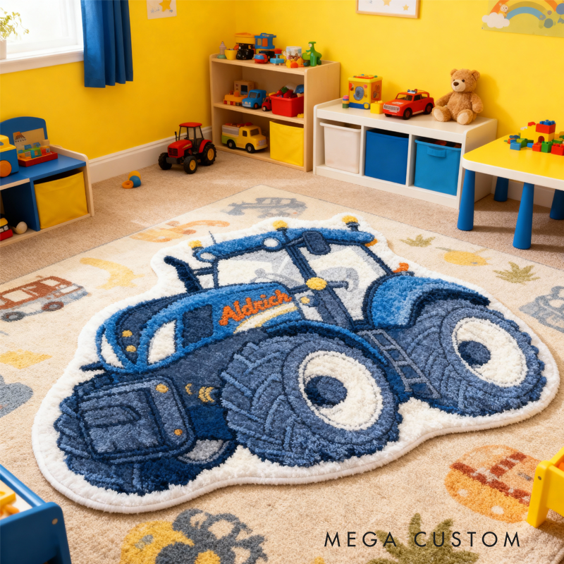 Personalized Tractors with Name Soft Rug Christmas Gift for Kids Rug Birthday Gifts for Kid