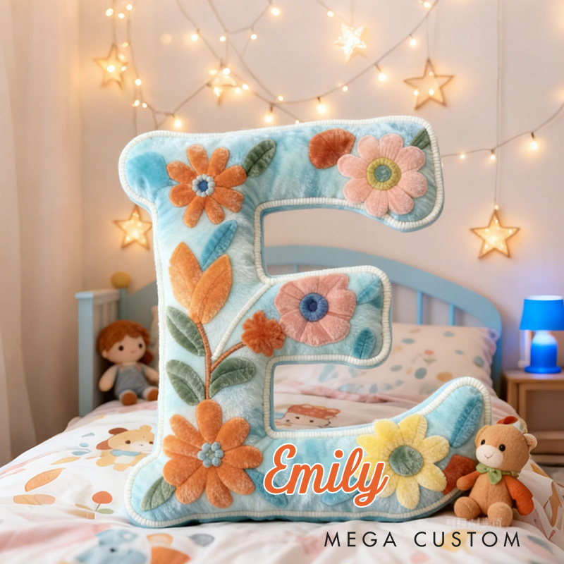 Personalized Flower Alphabet Throw Pillow Garden Flower Letter Pillow with Name for Kids Girl Boy Gardener Christmas Gifts Loving Room Decor