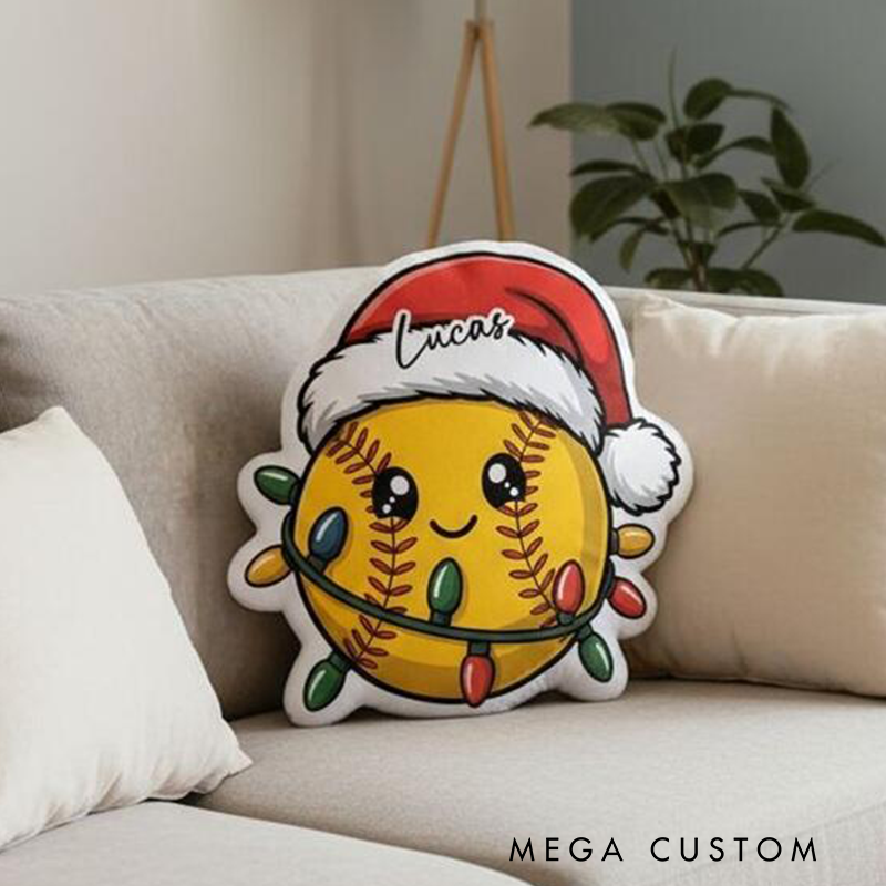Personalized Christmas Softball Pillow Spread Holiday Cheer with Your Name