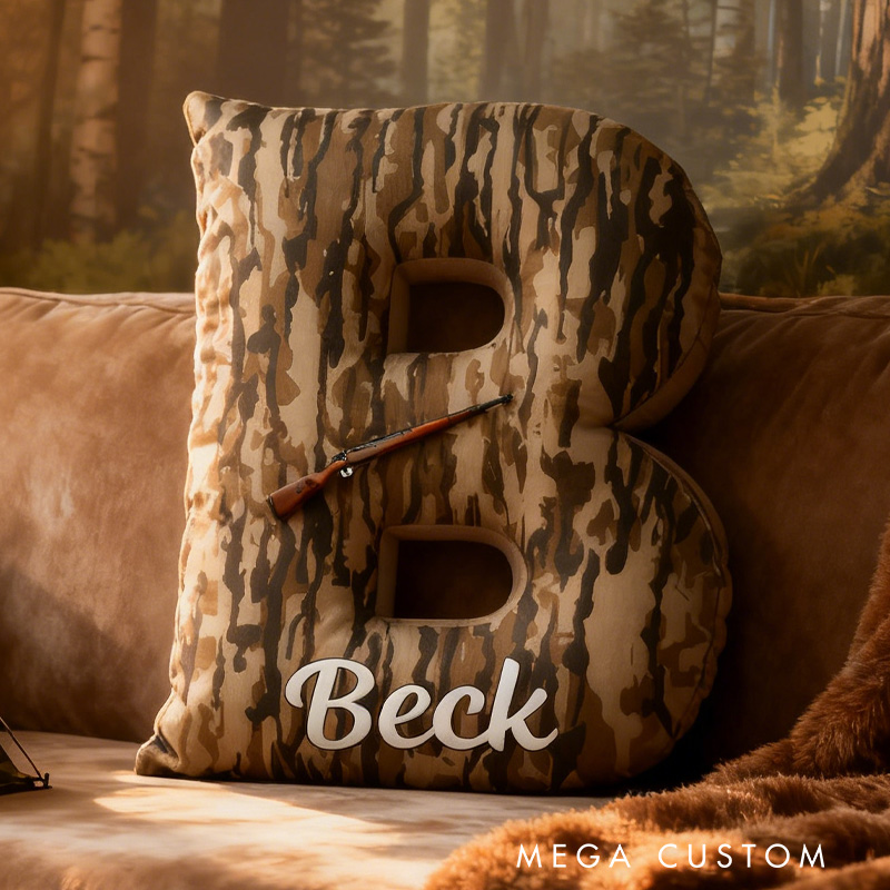 Personalized Custom Camouflage Letter Pillow Woods Camouflage Pillow Duck Hunting Lover Pillow Gift for Outdoor Hunting Enthusiasts
