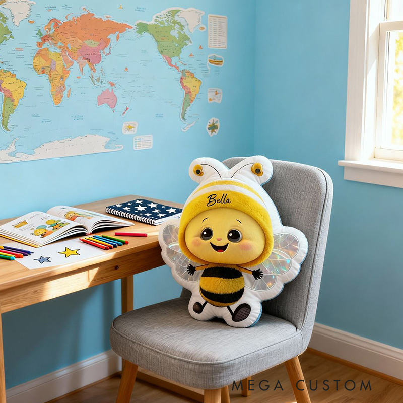 Personalized Cute Bee Pillow Custom Name Cartoon Bee Pillow Soft Cushion for Children 