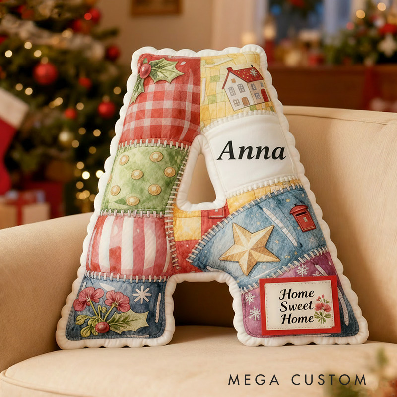 Personalized Letter Name Pillow Patchwork Christmas Initial Pillow Graphic 3D Print Gift for Kids and Family Housewarming Gift 