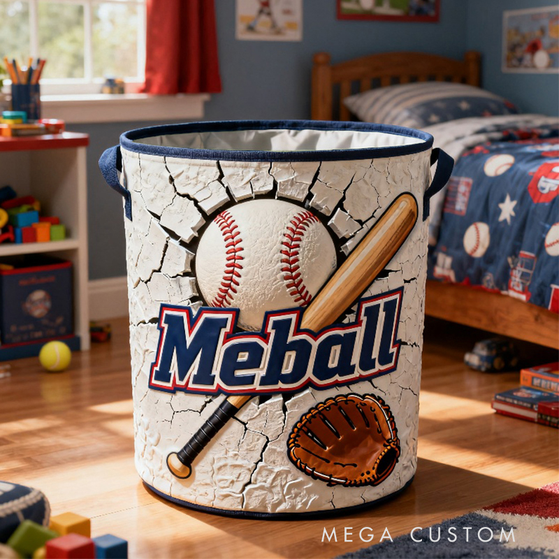 Personalized Baseball Storage Basket with Custom Name and Dynamic Graphics for Kids and Sports Fans