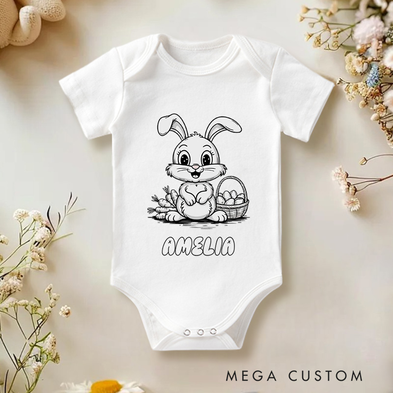 Personalized Easter Adorable Bunny and Easter Eggs for Kids Gift Baby Onesie