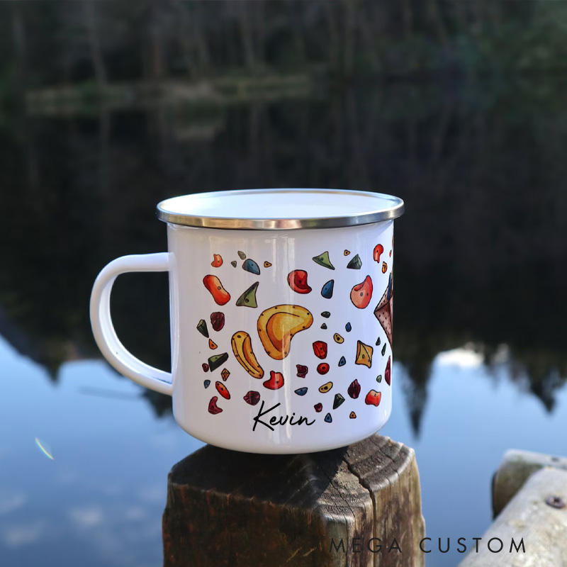Personalised Climbing Holds Enamel Mug Custom Outdoor Adventure Mug Rock Outdoor Climbing Gift