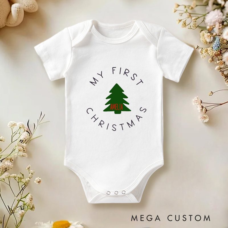 Personalized My First Christmas Elegant and Minimalist Baby’s First Holiday Baby Onesie