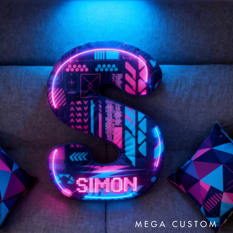 Personalized Neon Letter Pillow for Gamers Custom Technology Enthusiasts Lovers Pillow Geek Nerd Gift