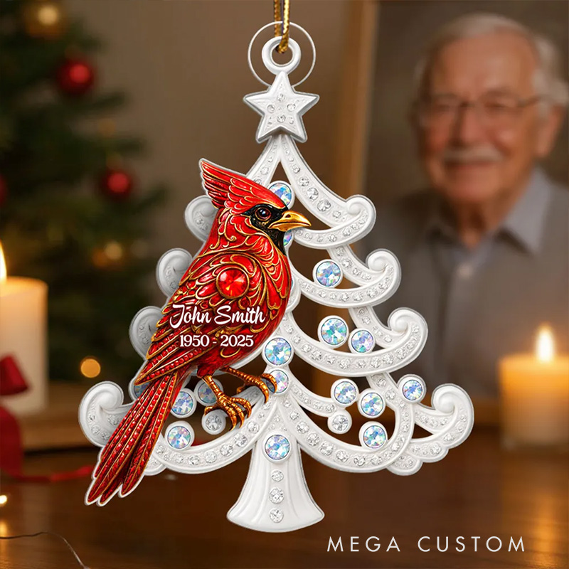 Personalized Acrylic Ornament 3D Metal Red Cardinal On Christmas Tree Sympathy Christmas Gift for Loss of Loved Ones