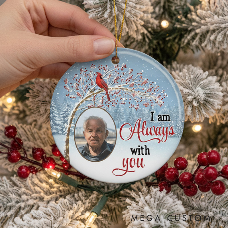 Personalized Photo Memorial Ornament Berry Tree Cardinal Ornament Sympathy Christmas Gift for Loss of Loved Ones
