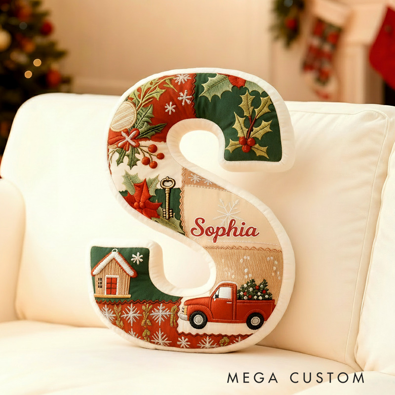 Personalized Letter Name Pillow Patchwork Christmas Initial Pillow Graphic 3D Print Gift for Kids and Family Housewarming Gift 