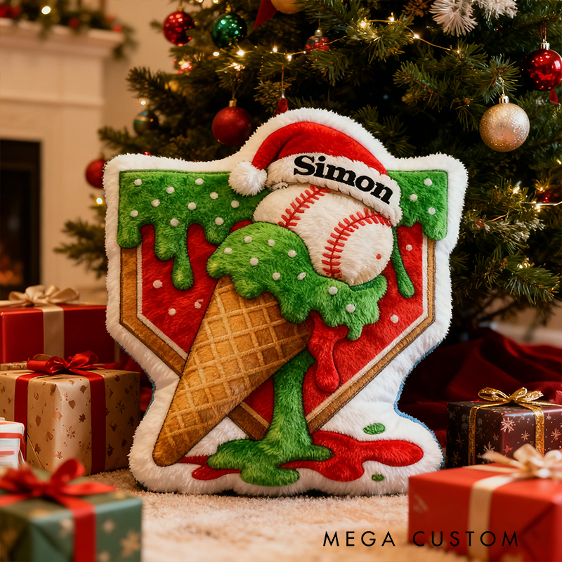 Personalized Baseball Christmas Pillow Add Festive Fun and Your Name to the Holidays