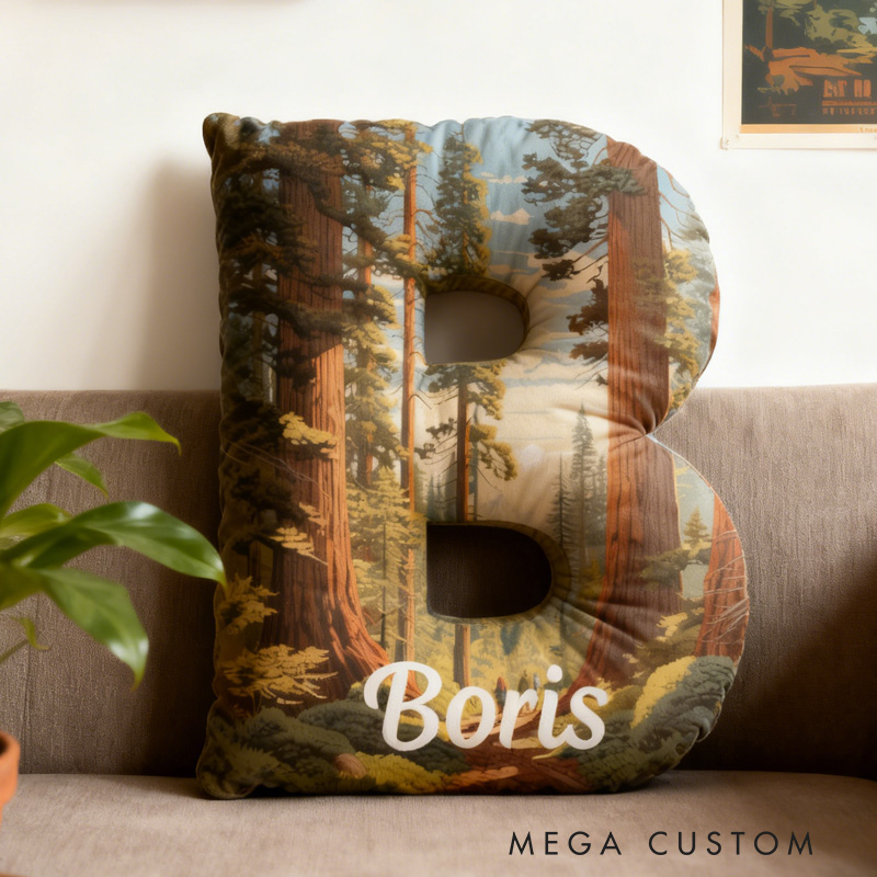 Personalized Forest Themed Custom Initial Pillow Sequoia National Park Pillow Gift for Outdoor Nature Enthusiasts